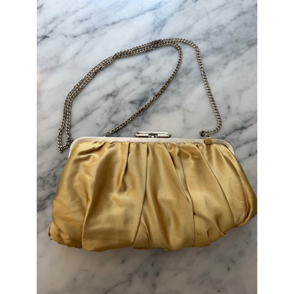 Vintage 50s Reversible Satin Clutch Chain Crossbody Bag Gold Black Hardware